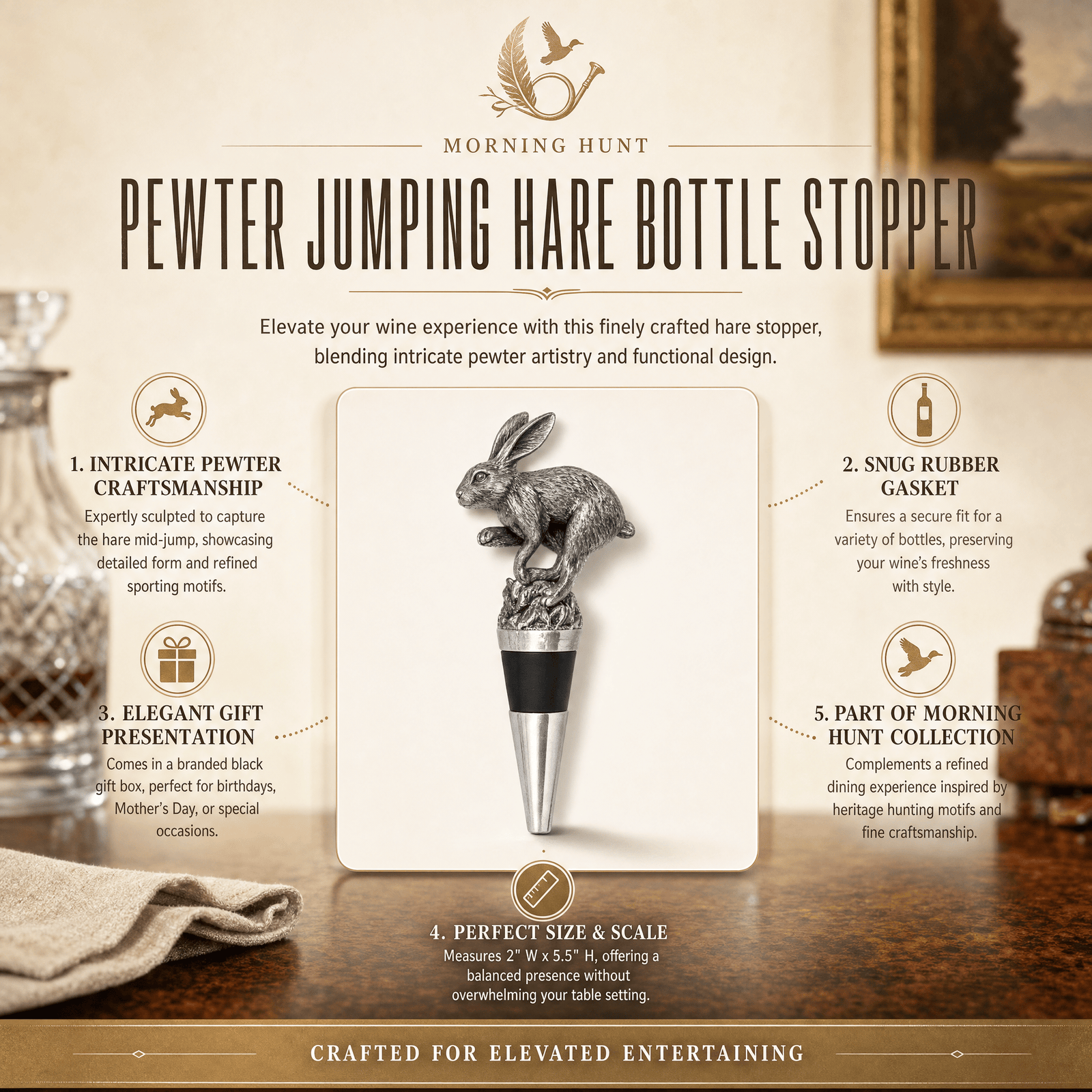 Pewter Jumping Hare Bottle Stopper 7