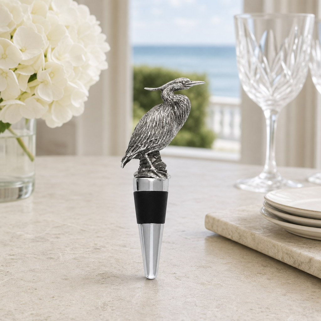 Pewter Blue Heron Bottle Stopper 2