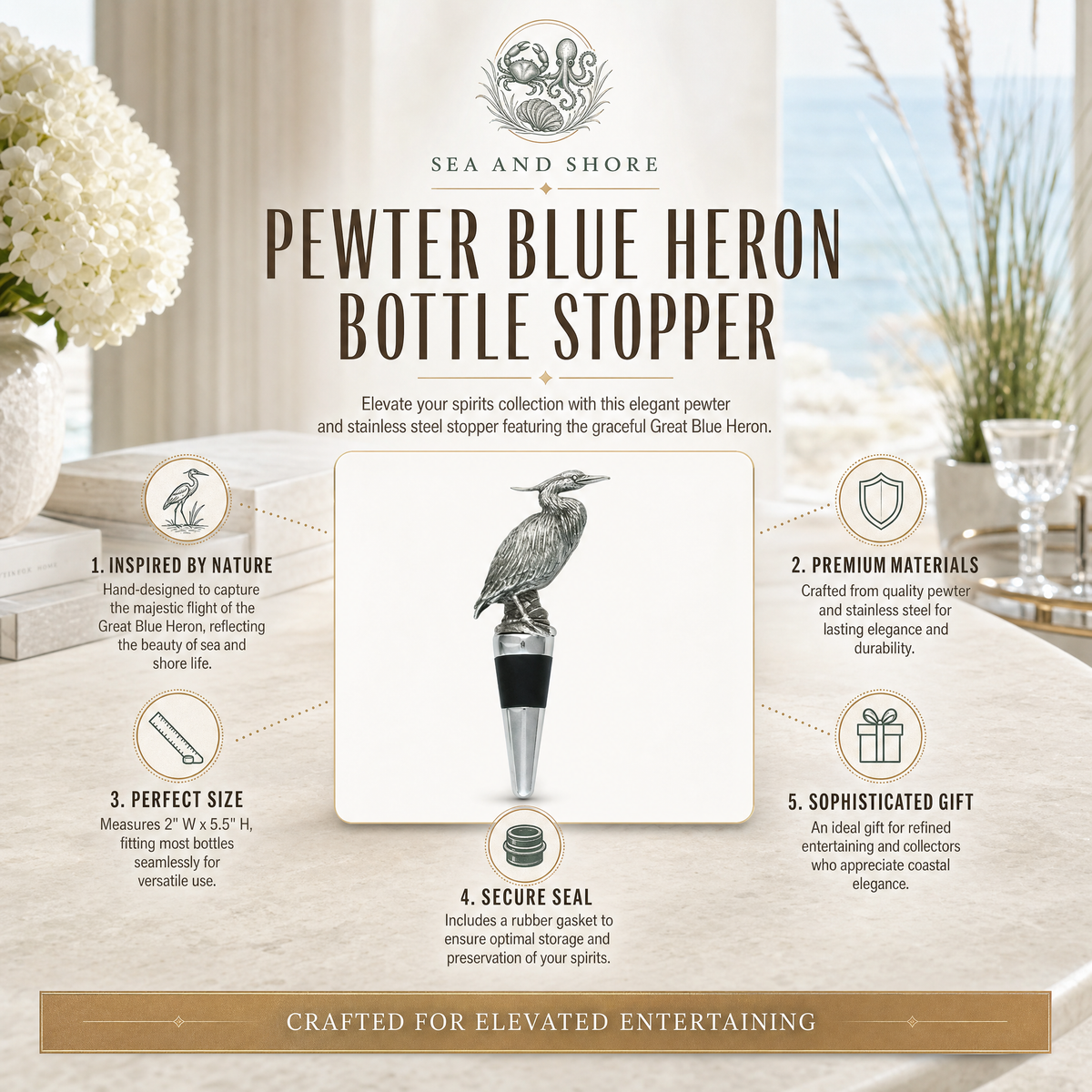 Pewter Blue Heron Bottle Stopper 7