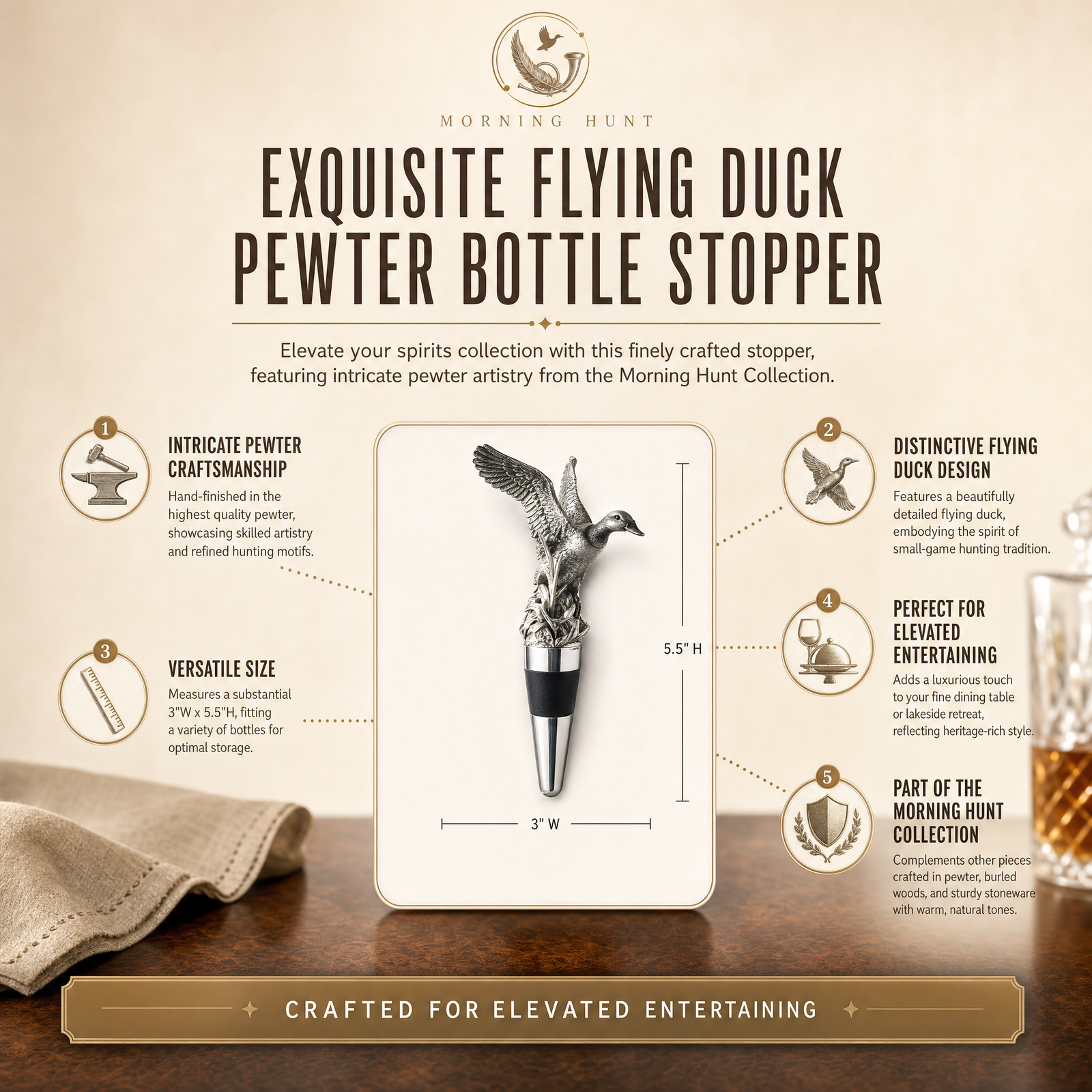 Exquisite Flying Duck Pewter Bottle Stopper