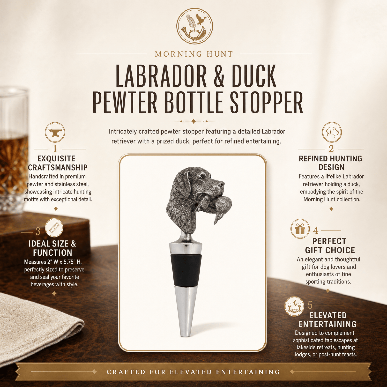 Labrador & Duck Pewter Bottle Stopper 7