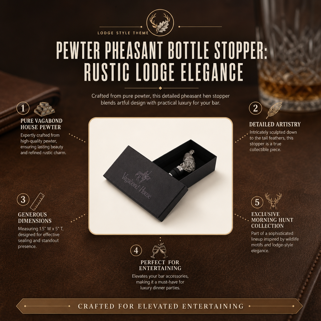 Pewter Pheasant Bottle Stopper: Rustic Lodge Elegance