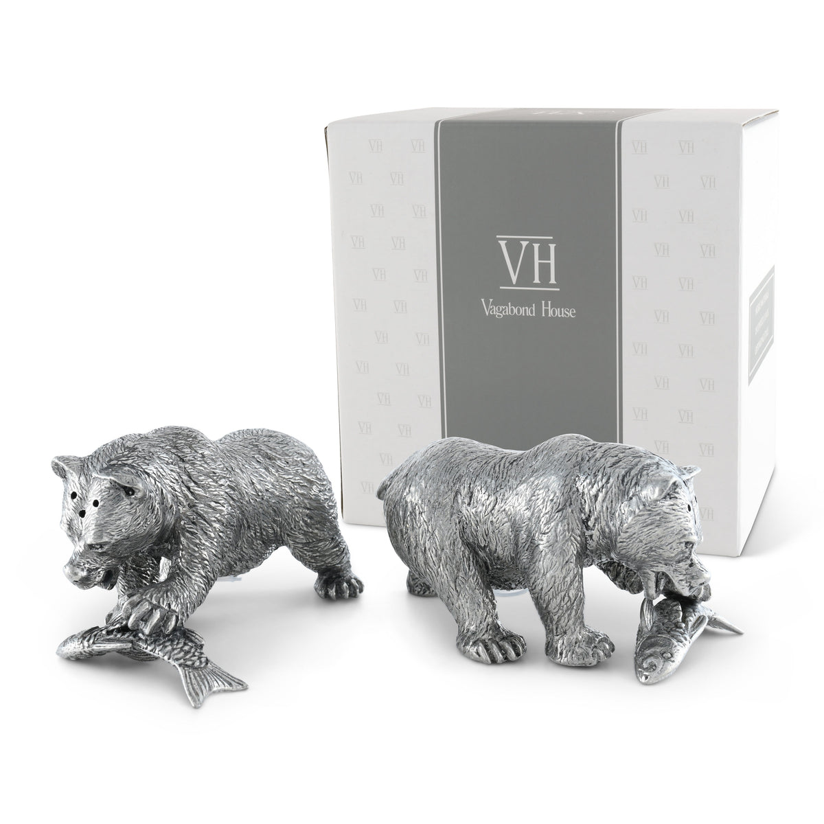 Pewter Fishing Bear Salt & Pepper Set 10
