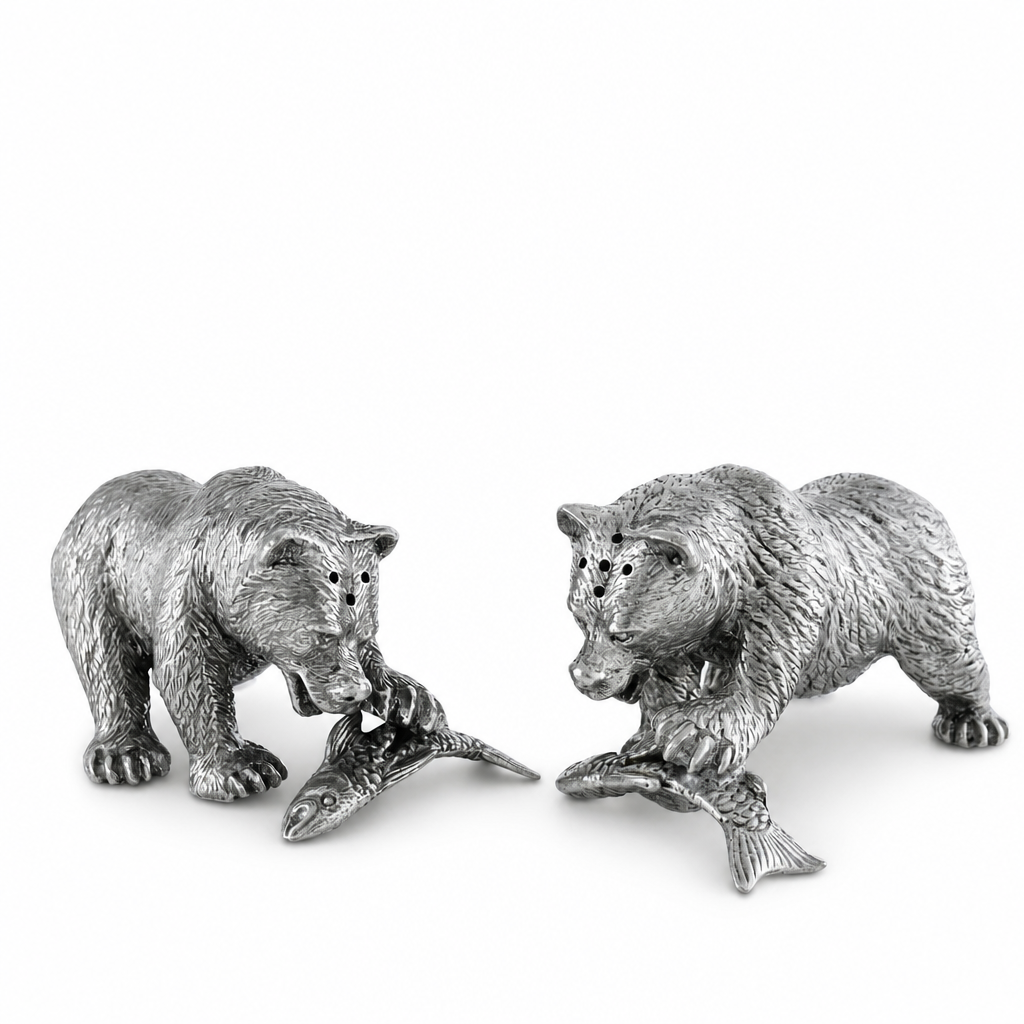 Pewter Fishing Bear Salt & Pepper Set 1