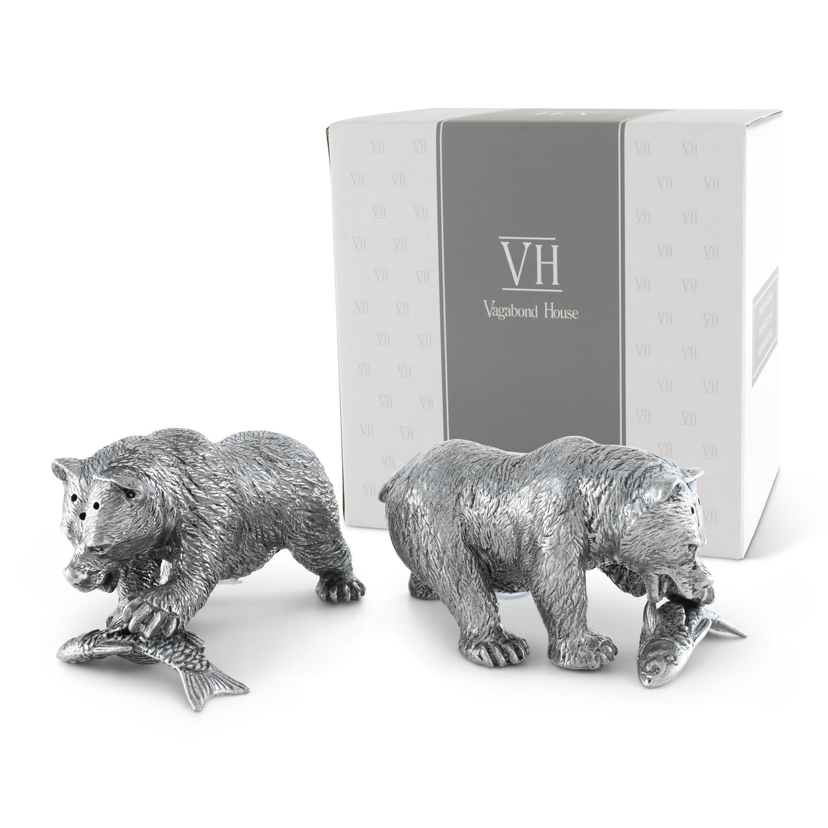 Pewter Fishing Bear Salt & Pepper Set 10