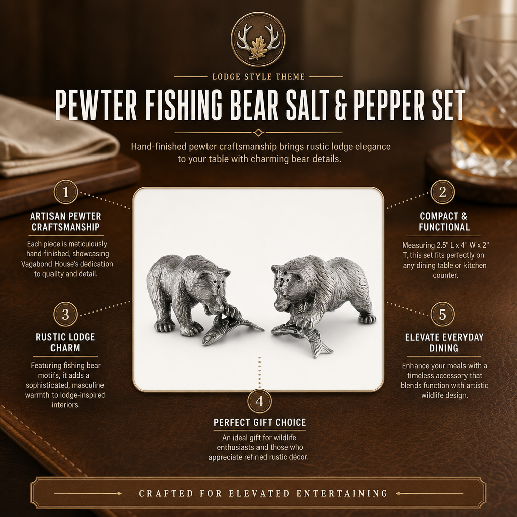 Pewter Fishing Bear Salt & Pepper Set