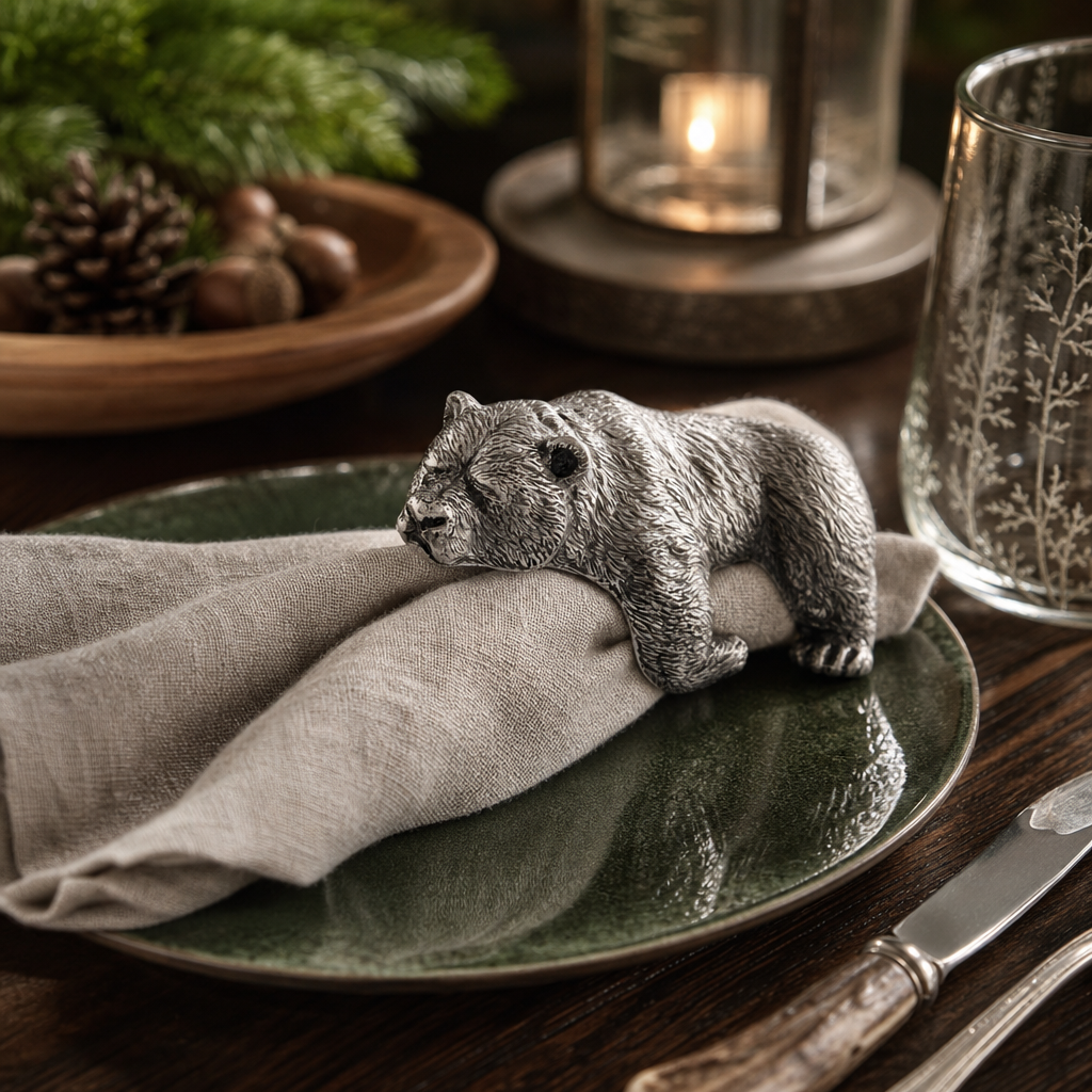 Pewter Sleeping Bear Napkin Ring 1