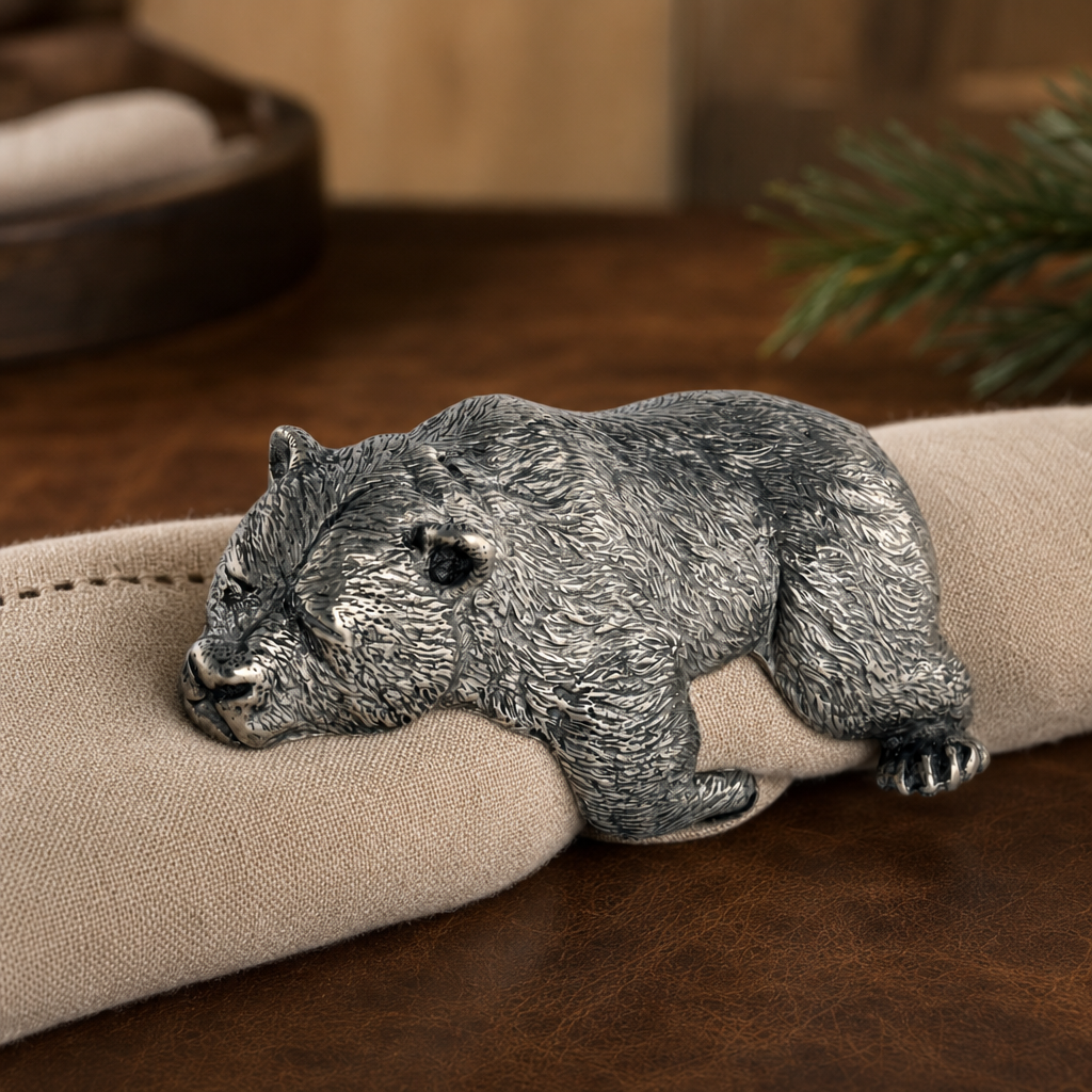 Pewter Sleeping Bear Napkin Ring 3