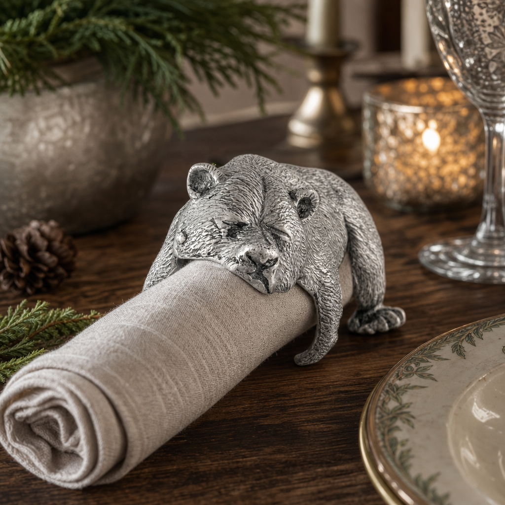 Pewter Sleeping Bear Napkin Ring 9