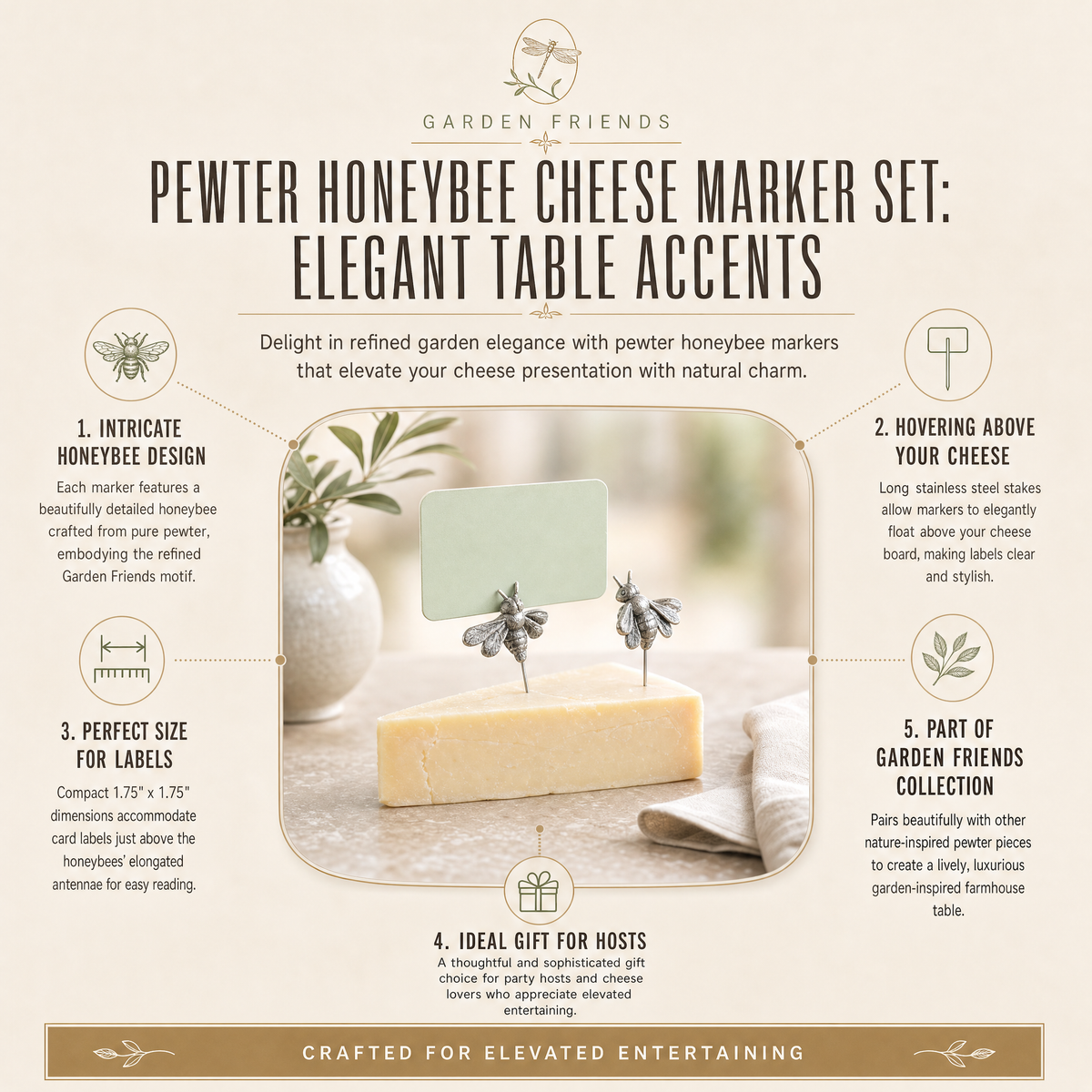 Pewter Honeybee Cheese Marker Set 9