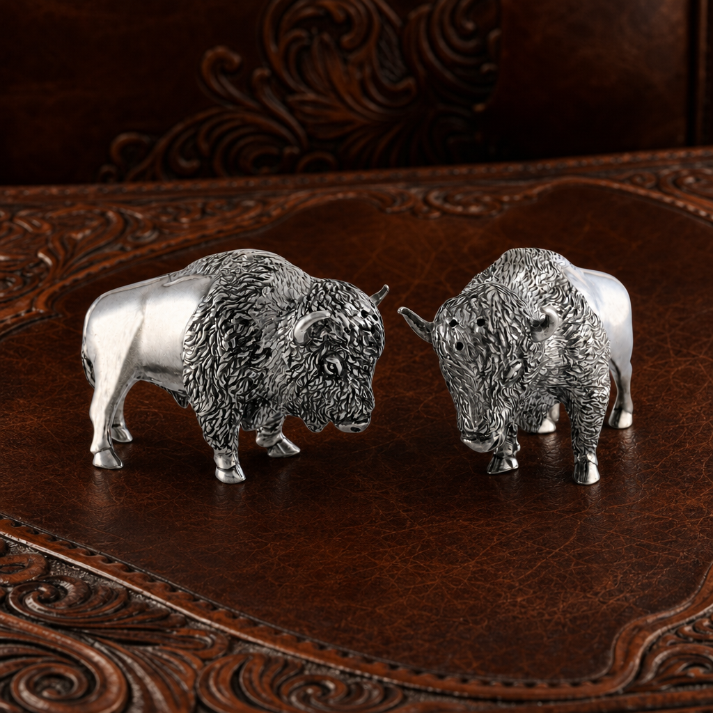 Pewter Bison Salt & Pepper Set 1