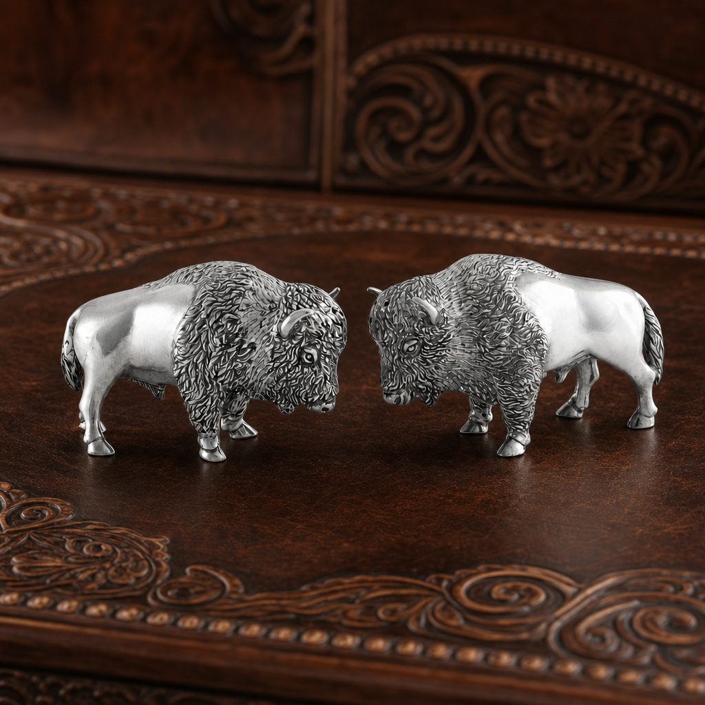 Pewter Bison Salt & Pepper Set 4