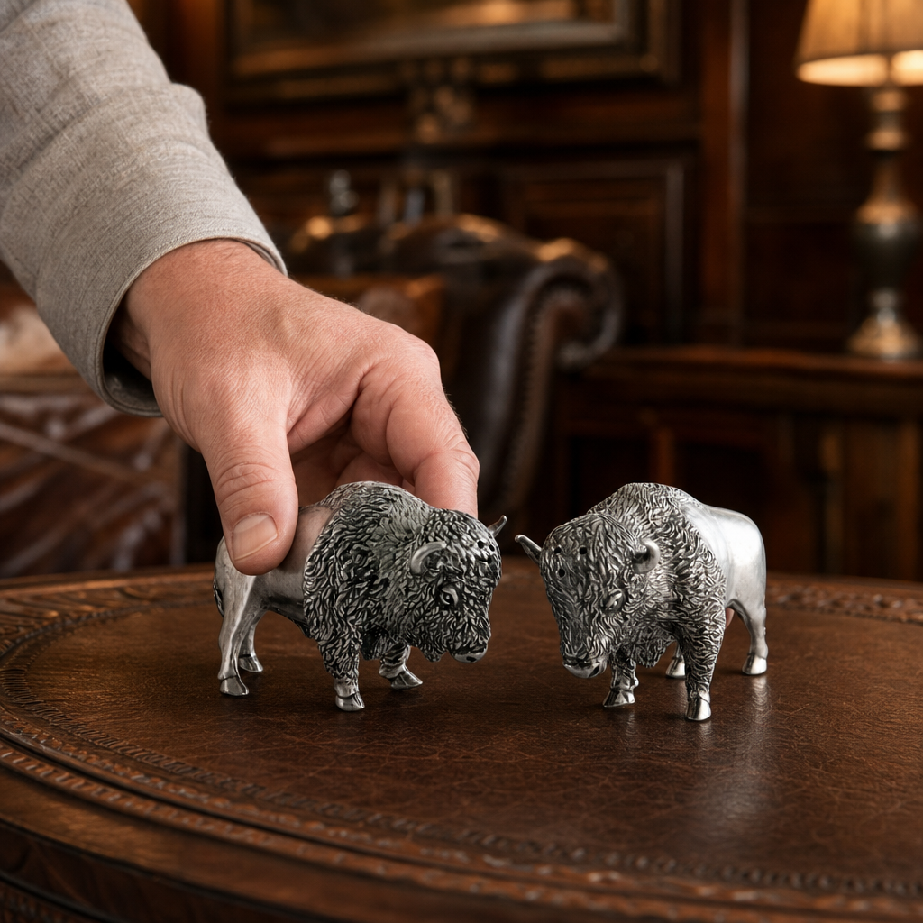 Pewter Bison Salt & Pepper Set 6