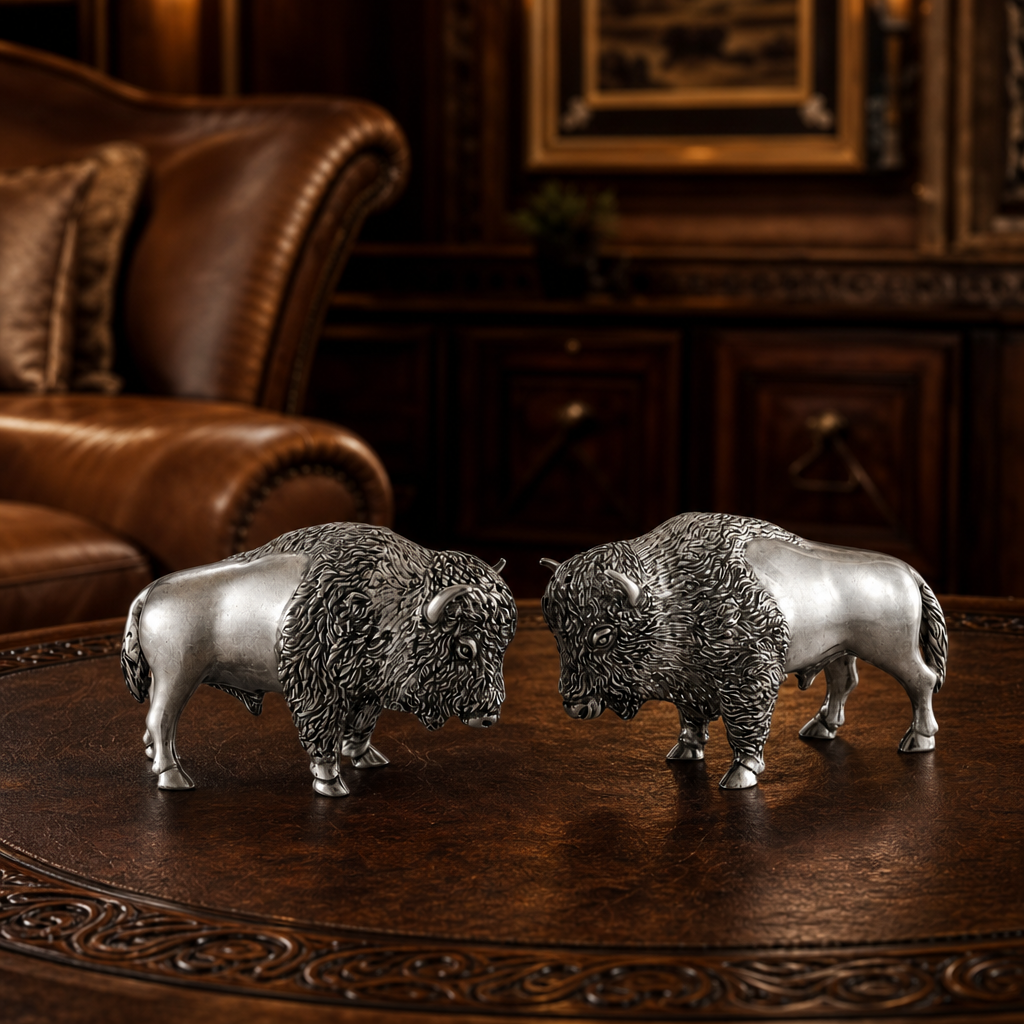 Pewter Bison Salt & Pepper Set 8