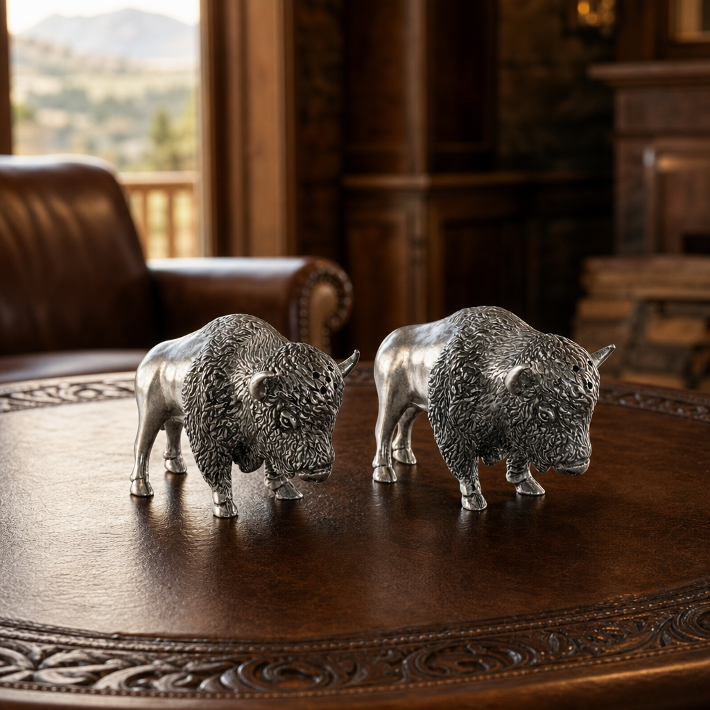 Pewter Bison Salt & Pepper Set 9