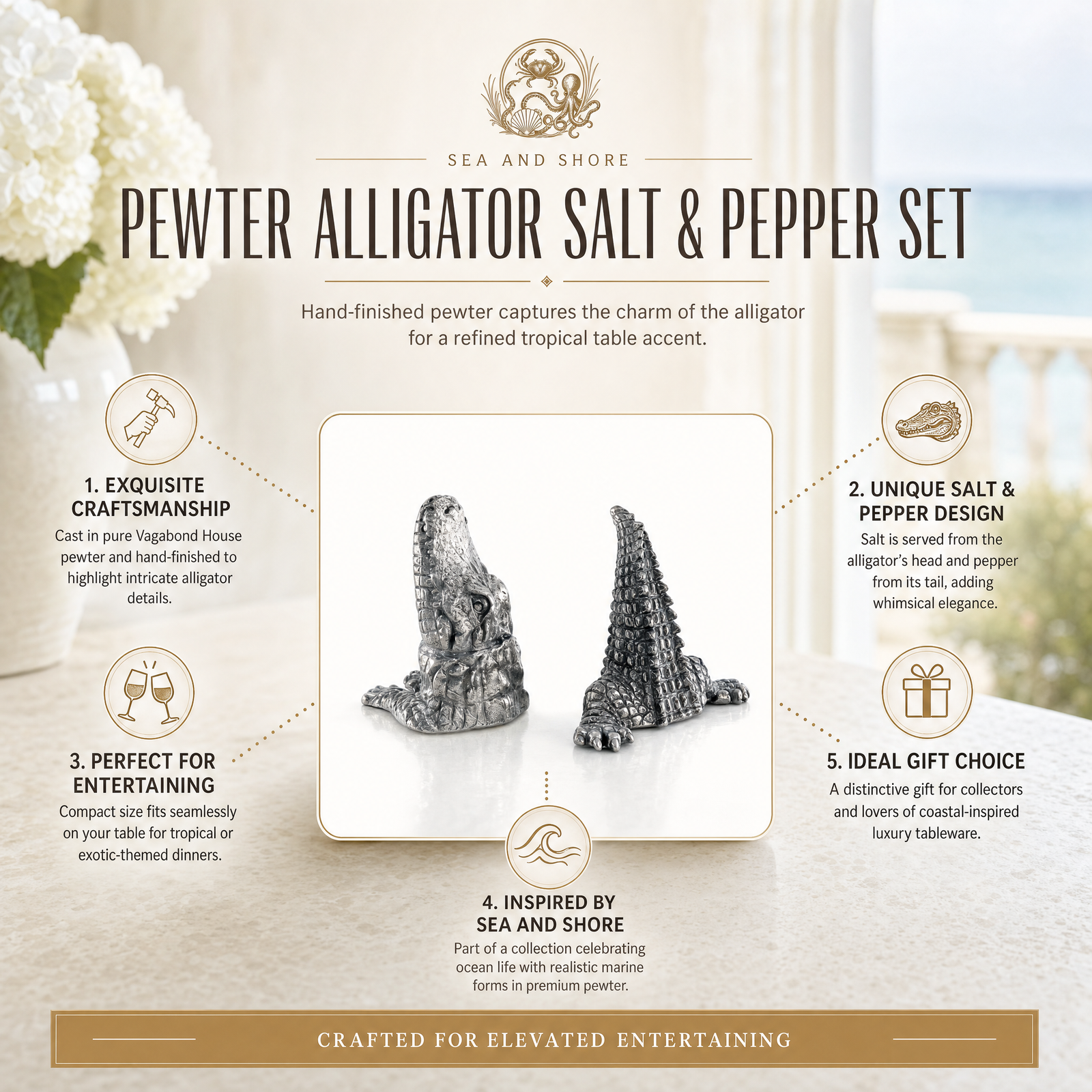 Pewter Alligator Salt & Pepper Set 11