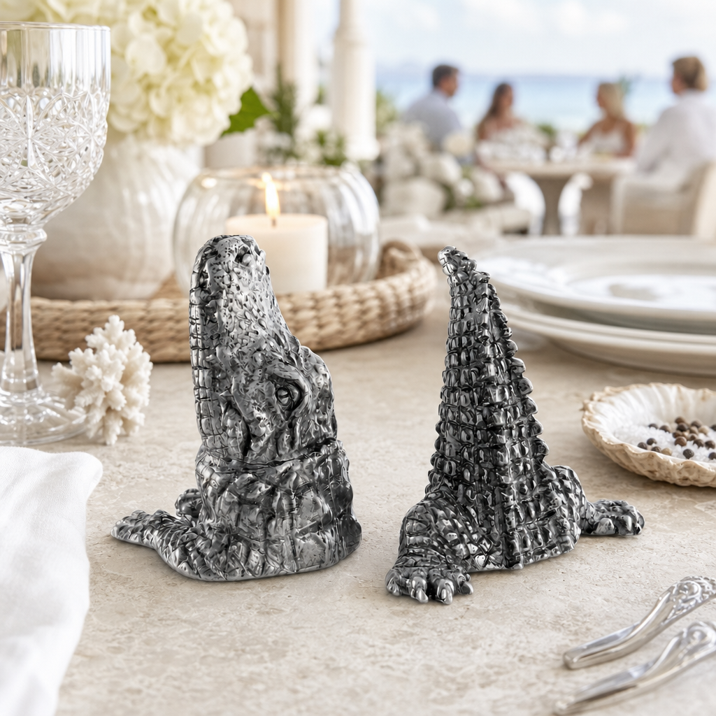 Pewter Alligator Salt & Pepper Set 6