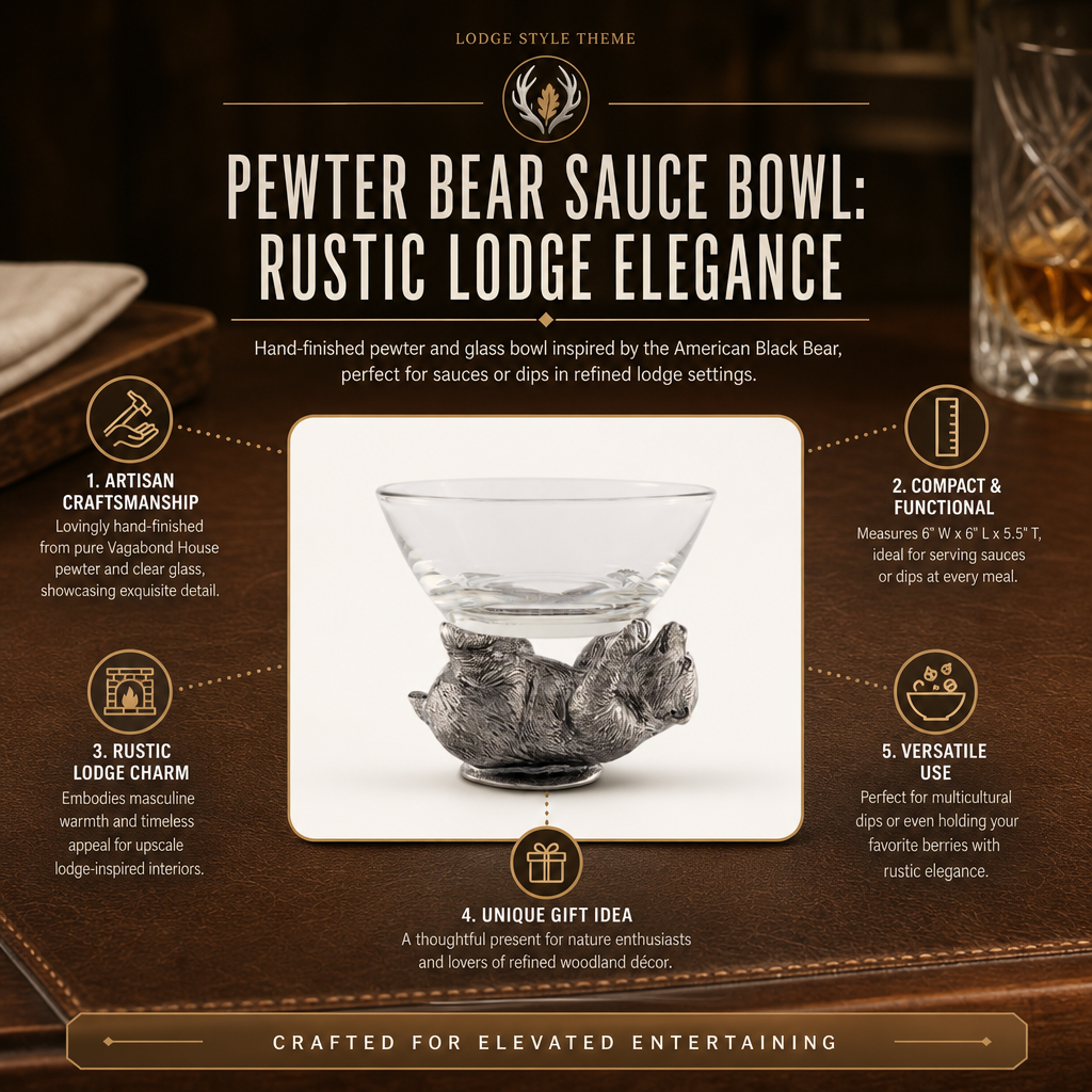 Pewter Bear Sauce Bowl: Rustic Lodge Elegance