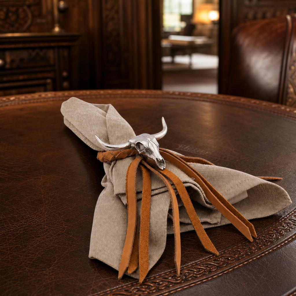 Long Horn Skull Leather Napkin Ring 7