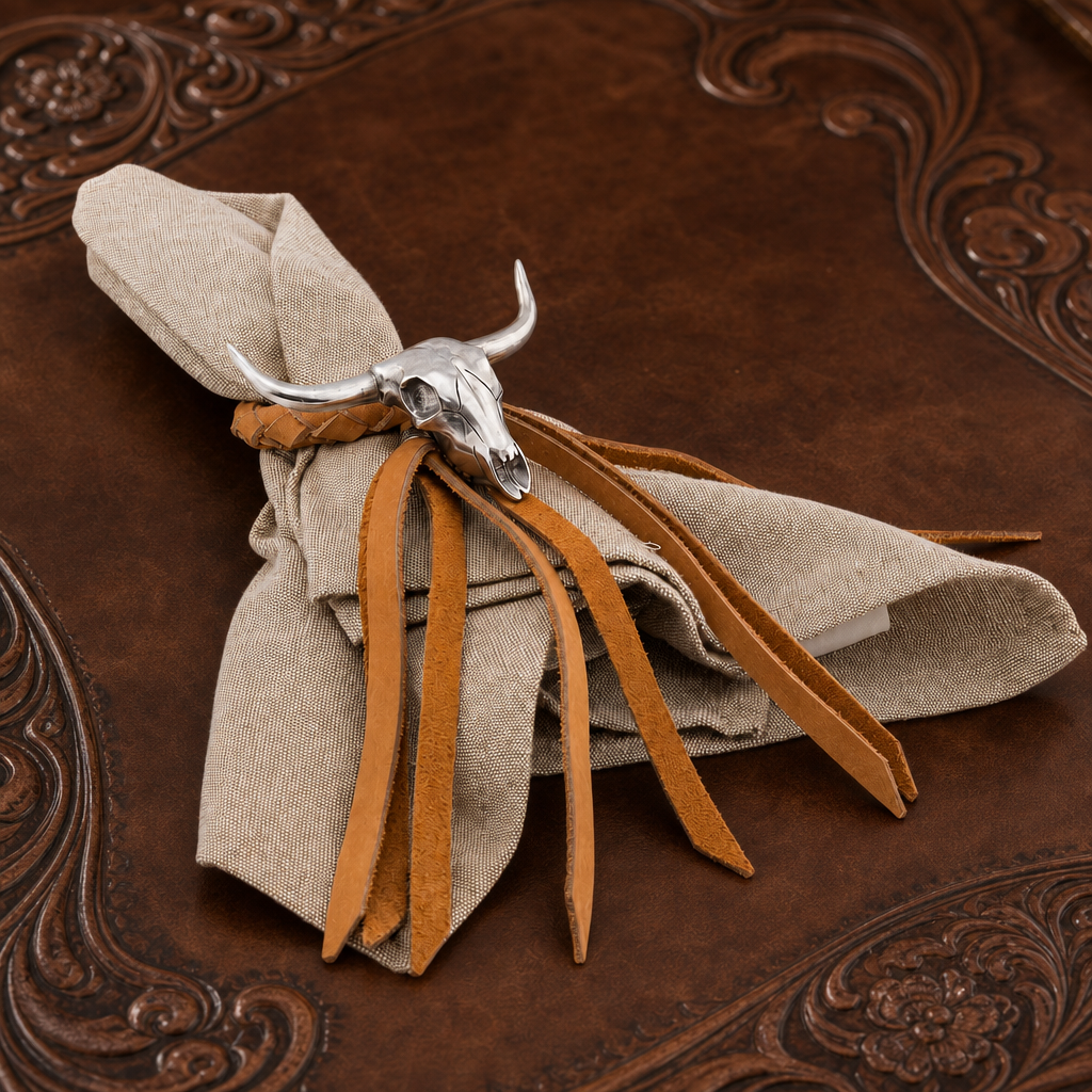 Long Horn Skull Leather Napkin Ring 4
