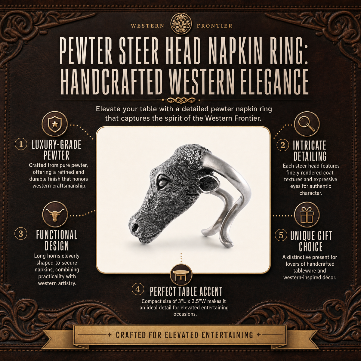 Pewter Steer Head Napkin Ring 11