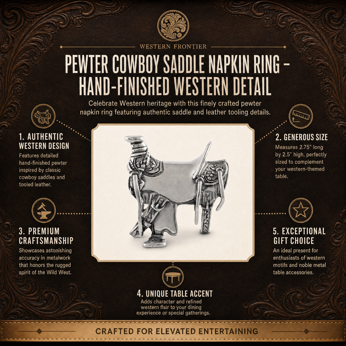 Pewter Cowboy Saddle Napkin Ring 11