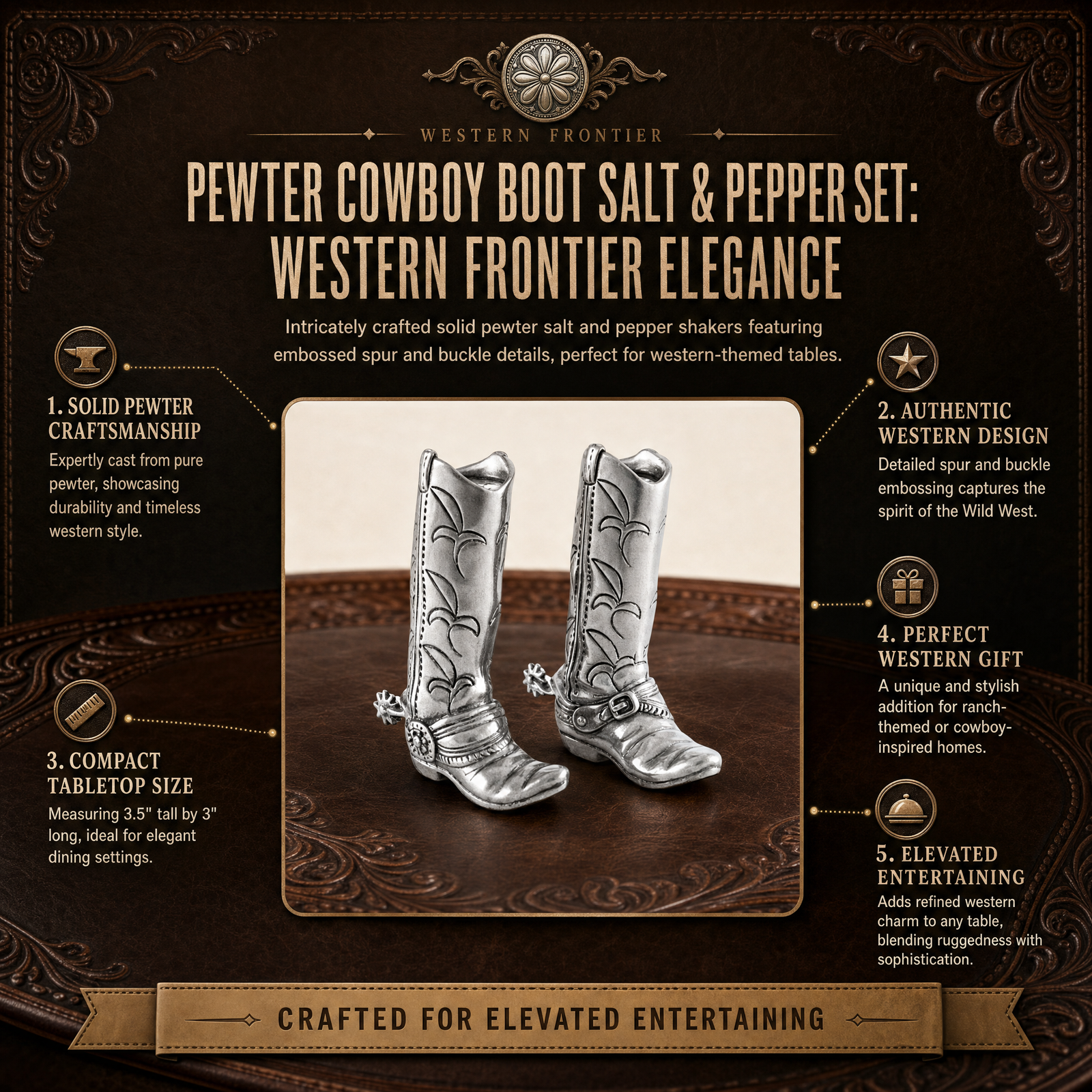 Pewter Cowboy Boot Salt & Pepper Set 12