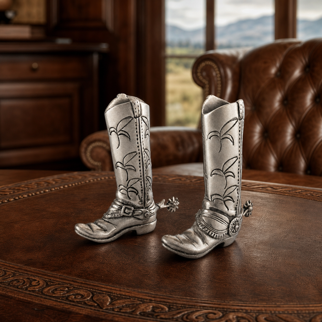 Pewter Cowboy Boot Salt & Pepper Set 8