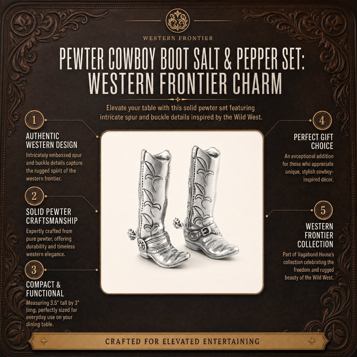 Pewter Cowboy Boot Salt & Pepper Set 12
