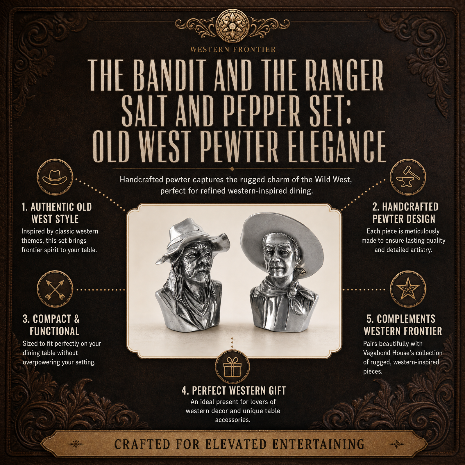 The Bandit and the Ranger Salt and Pepper Set: Old West Pewter Elegance