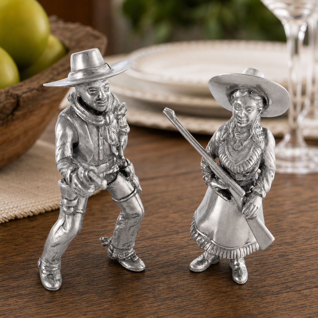 Pewter Cowpoke Couple Salt & Pepper Set 10