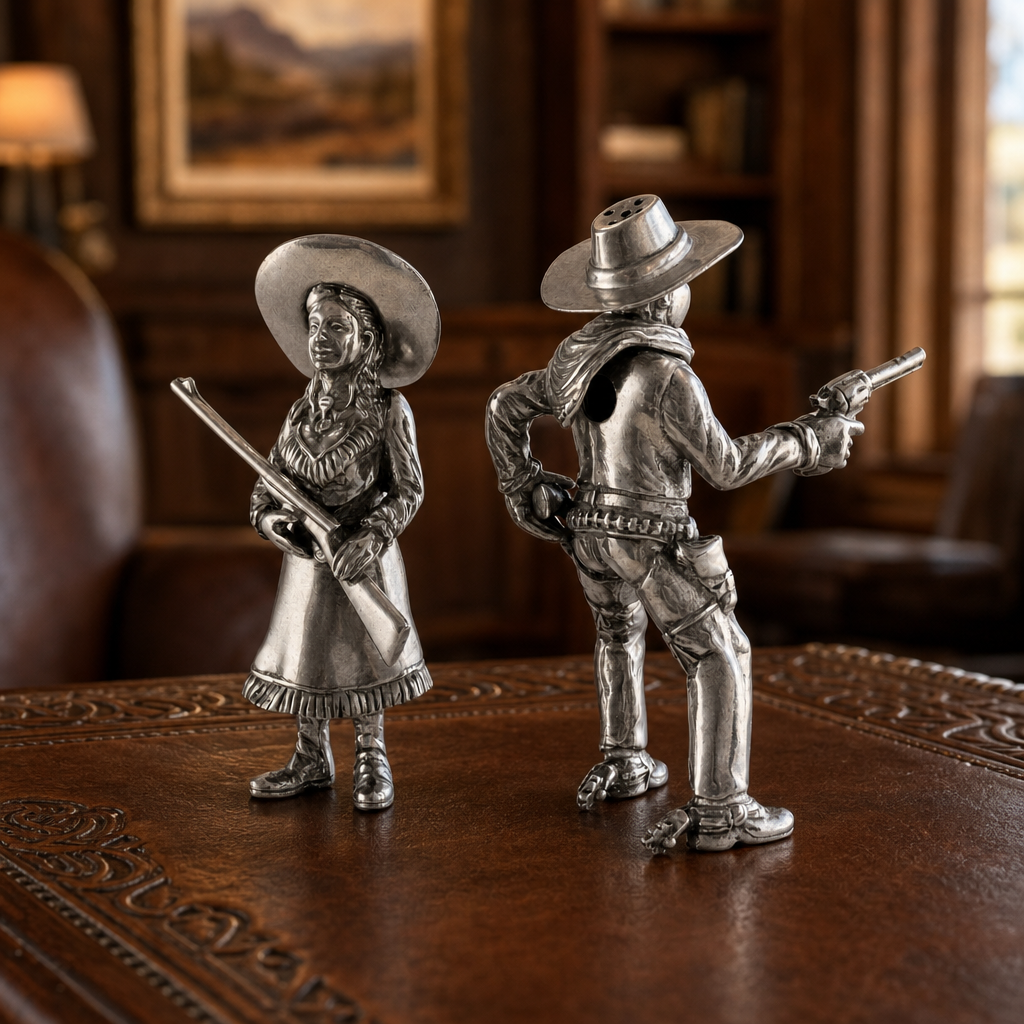 Pewter Cowpoke Couple Salt & Pepper Set 8