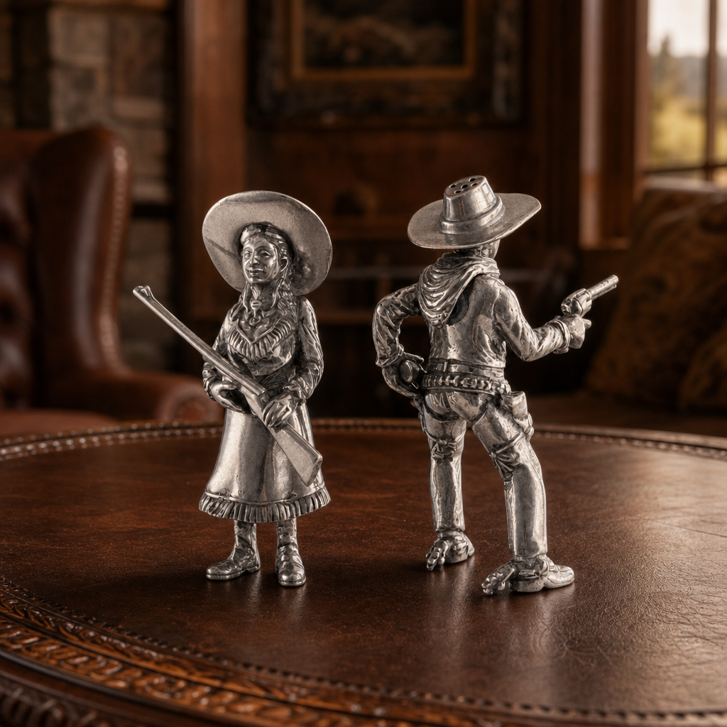 Pewter Cowpoke Couple Salt & Pepper Set 9