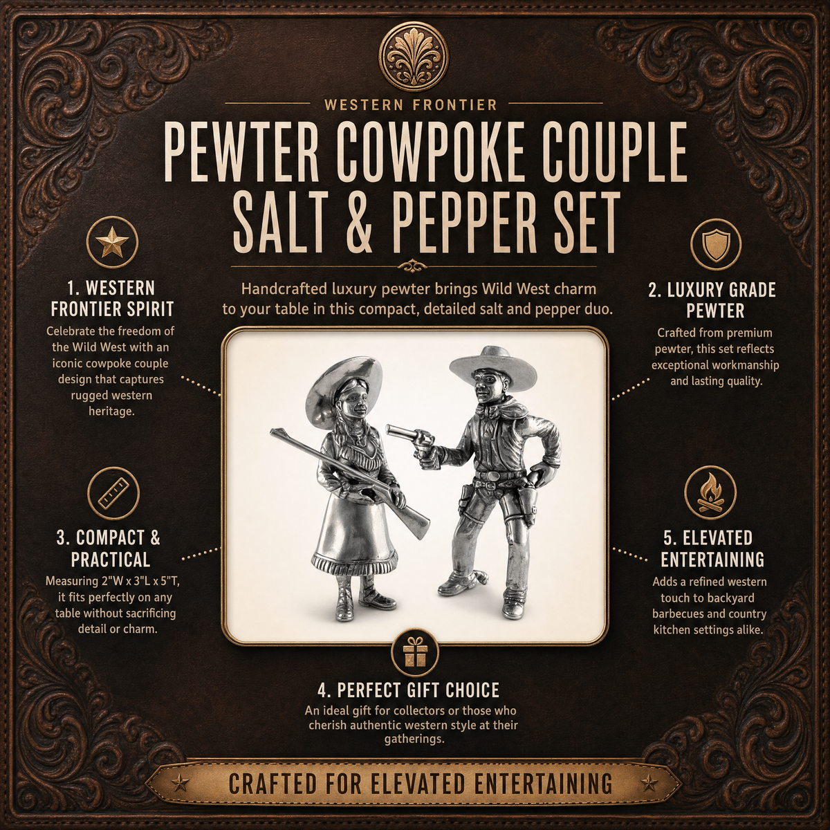 Pewter Cowpoke Couple Salt & Pepper Set 11
