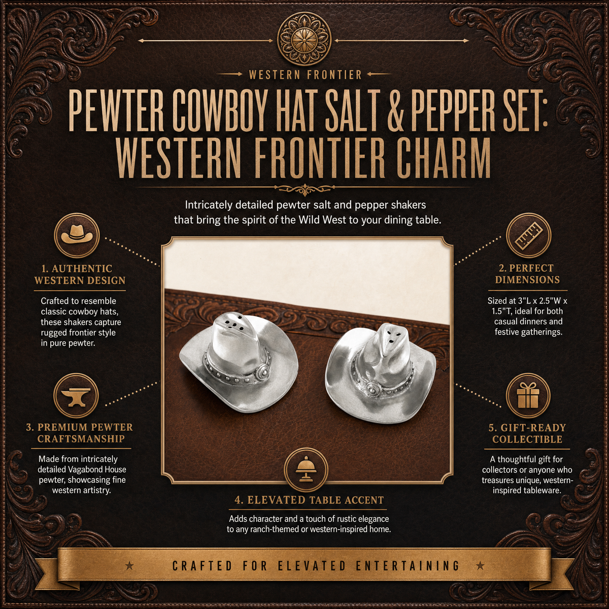 Pewter Cowboy Hat Salt & Pepper Set 10