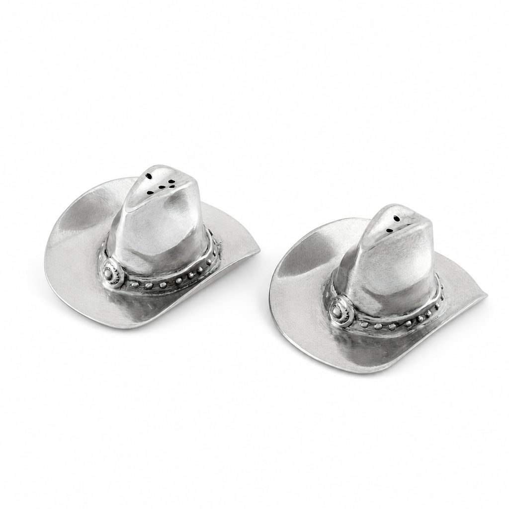Pewter Cowboy Hat Salt & Pepper Set 9