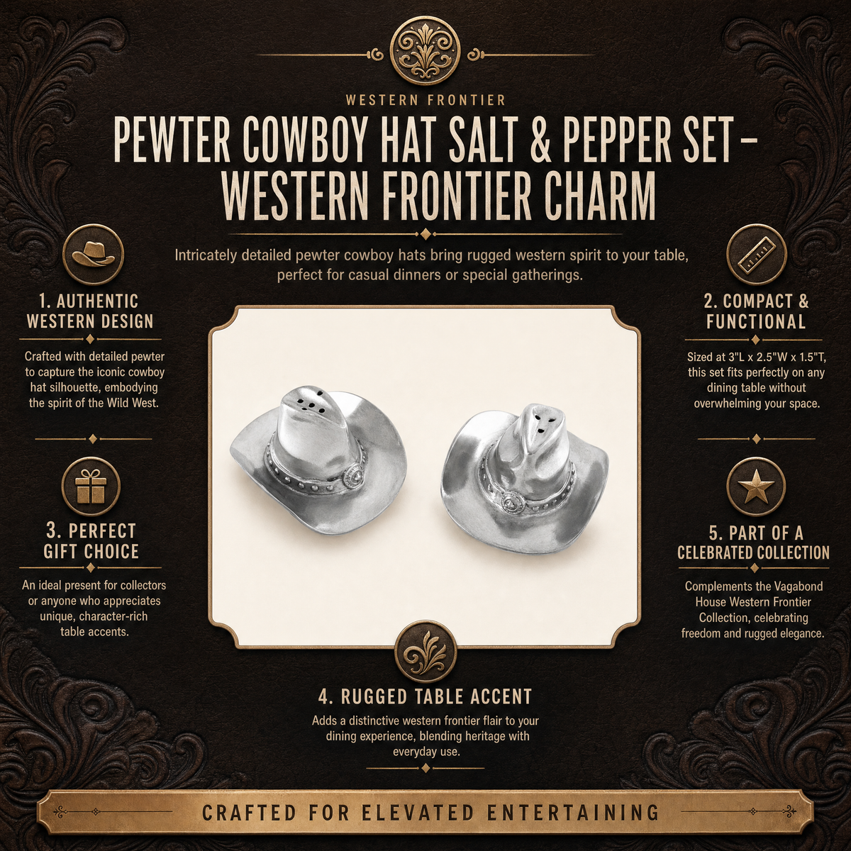 Pewter Cowboy Hat Salt & Pepper Set 10