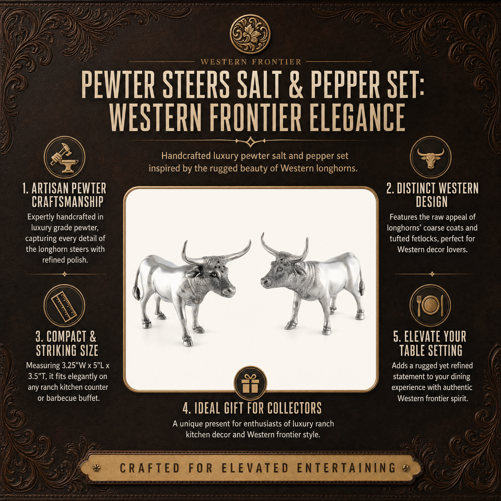 Pewter Steers Salt & Pepper Set 10