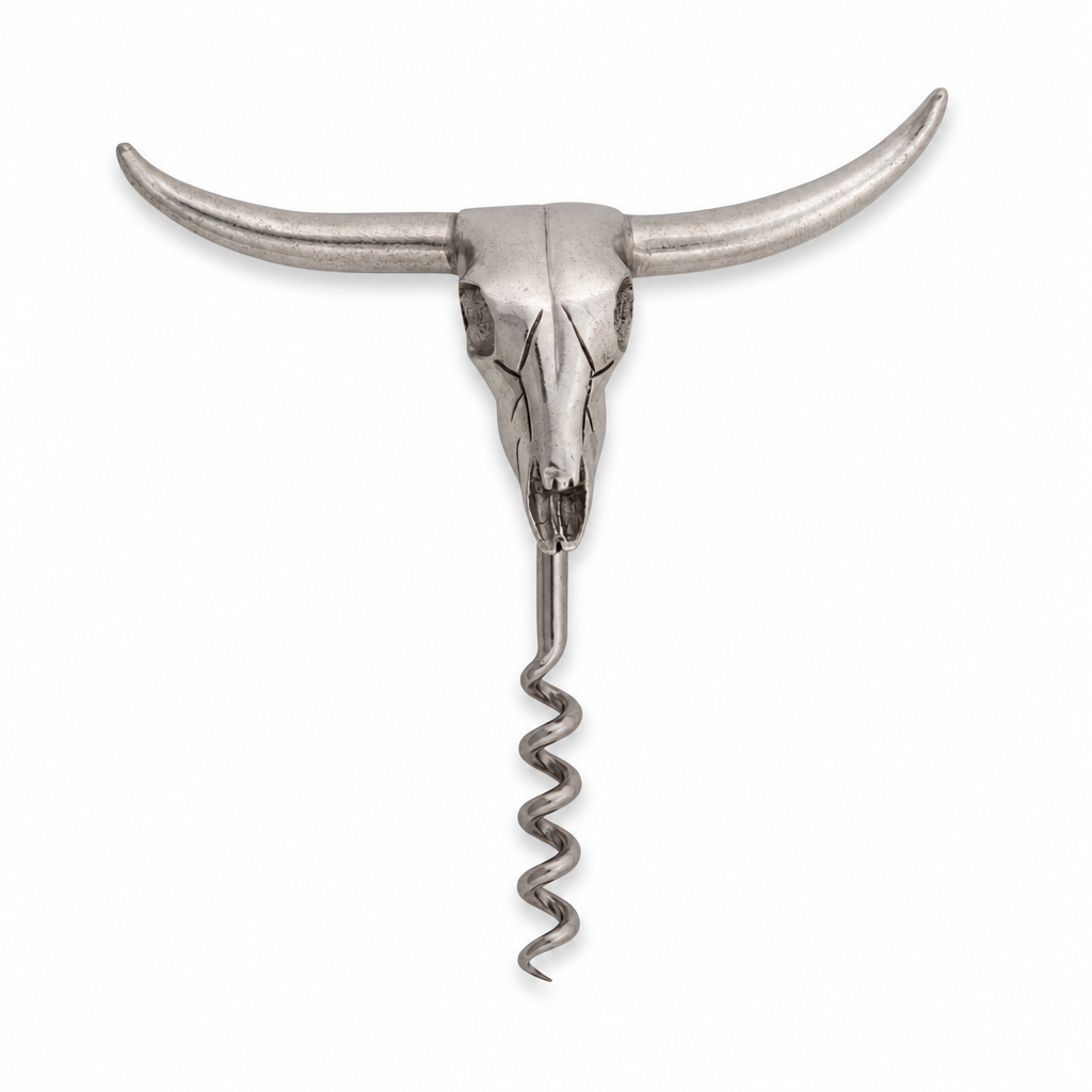 Pewter Cow Skull Wine Pull 1