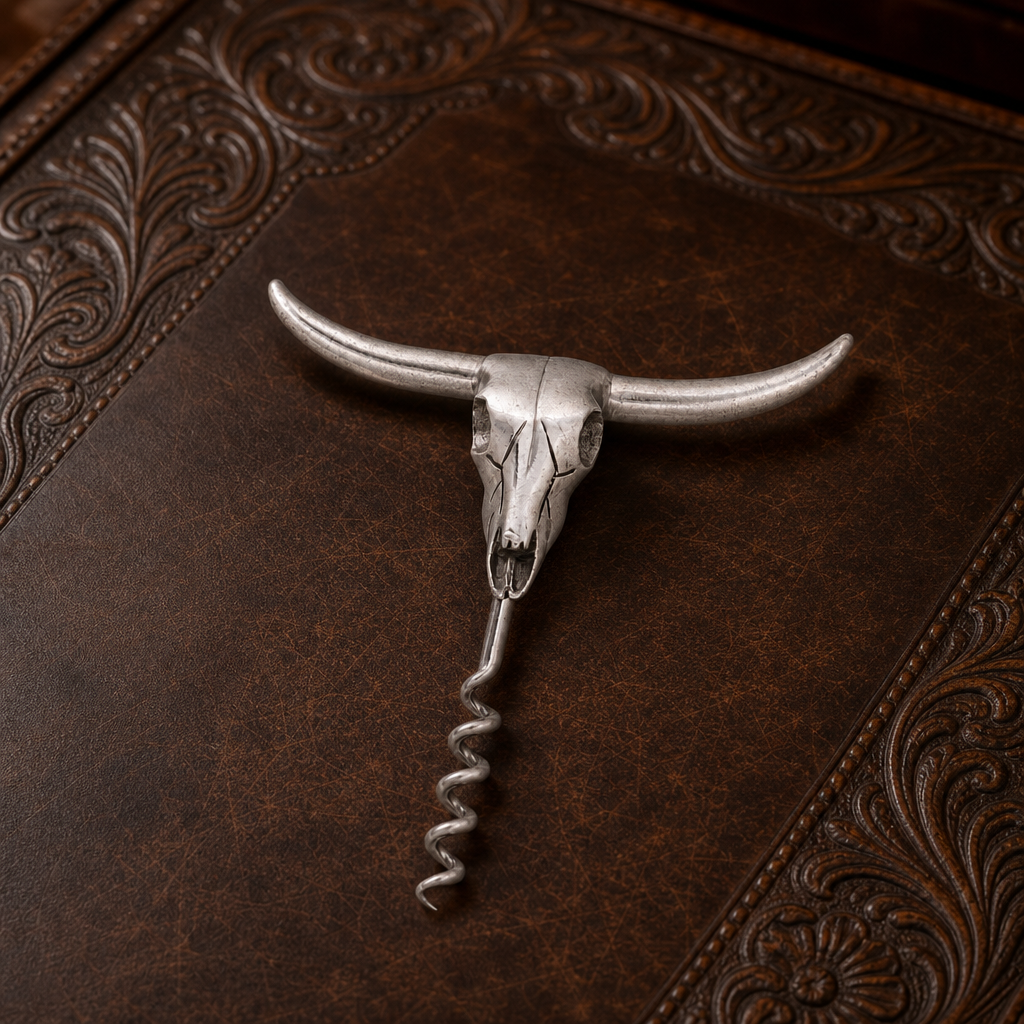 Pewter Cow Skull Wine Pull 2