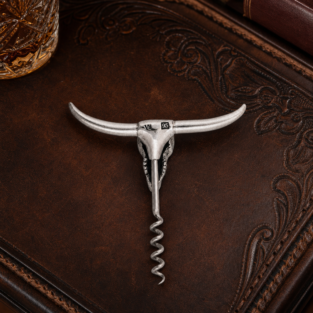 Pewter Cow Skull Wine Pull 3
