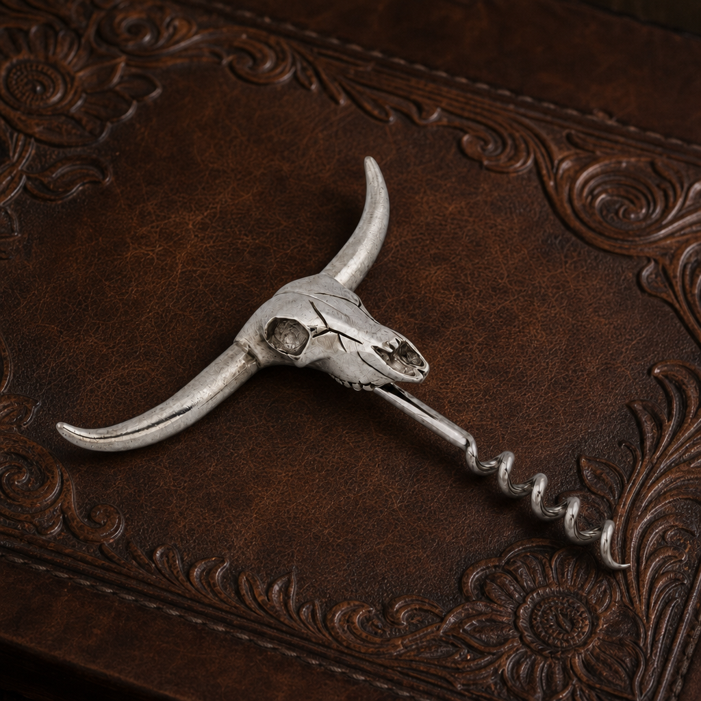 Pewter Cow Skull Wine Pull 4