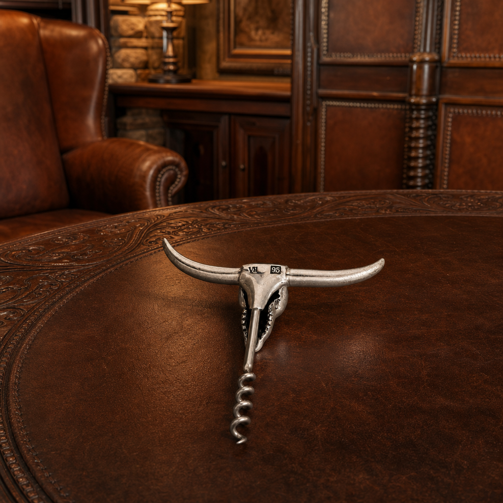 Pewter Cow Skull Wine Pull 6