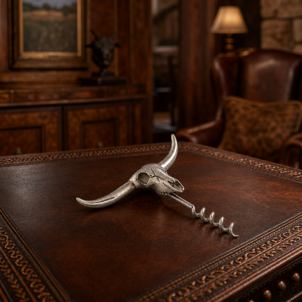 Pewter Cow Skull Wine Pull 7