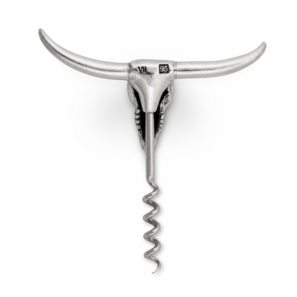 Pewter Cow Skull Wine Pull 8