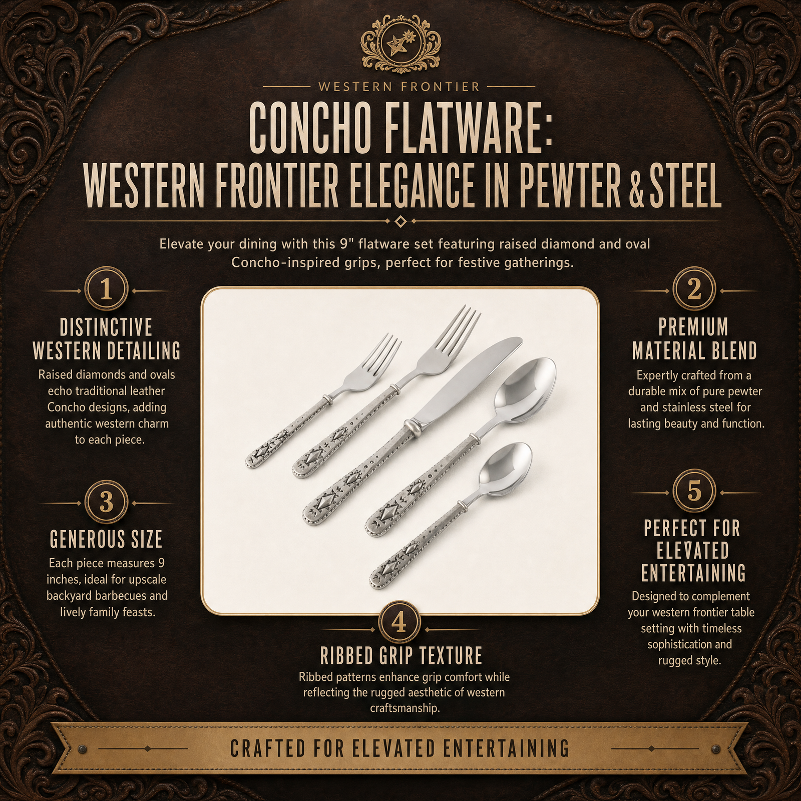 Concho Flatware: Western Frontier Elegance in Pewter & Steel