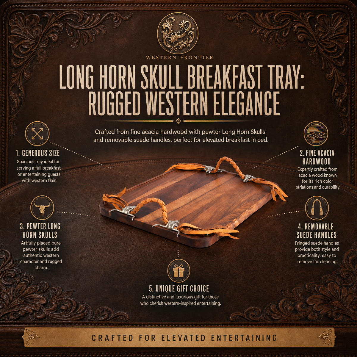 Long Horn Skull Breakfast Tray 11