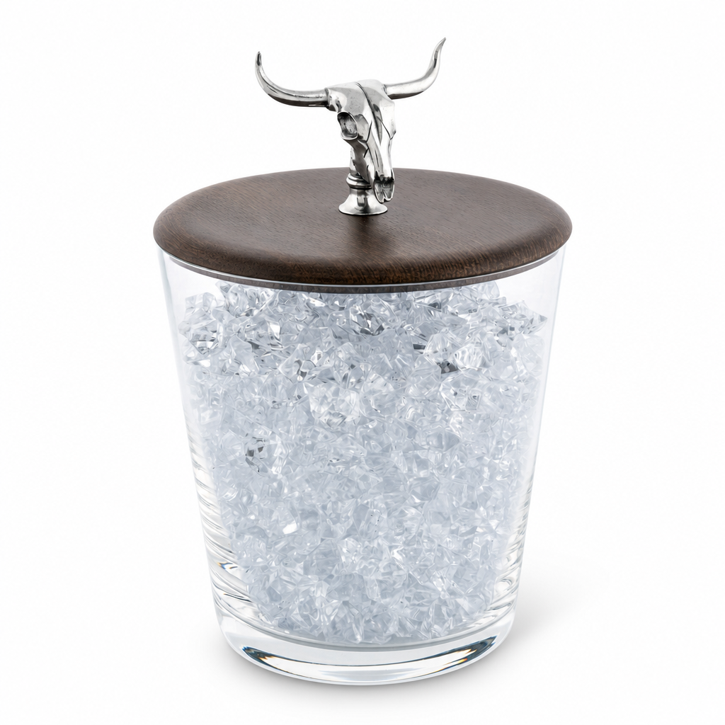 Hand Blown Glass Ice Bucket with Cow Skull Knob 10