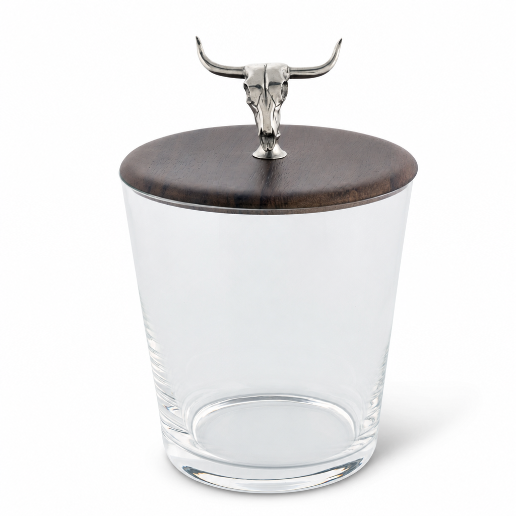 Hand Blown Glass Ice Bucket with Cow Skull Knob 1