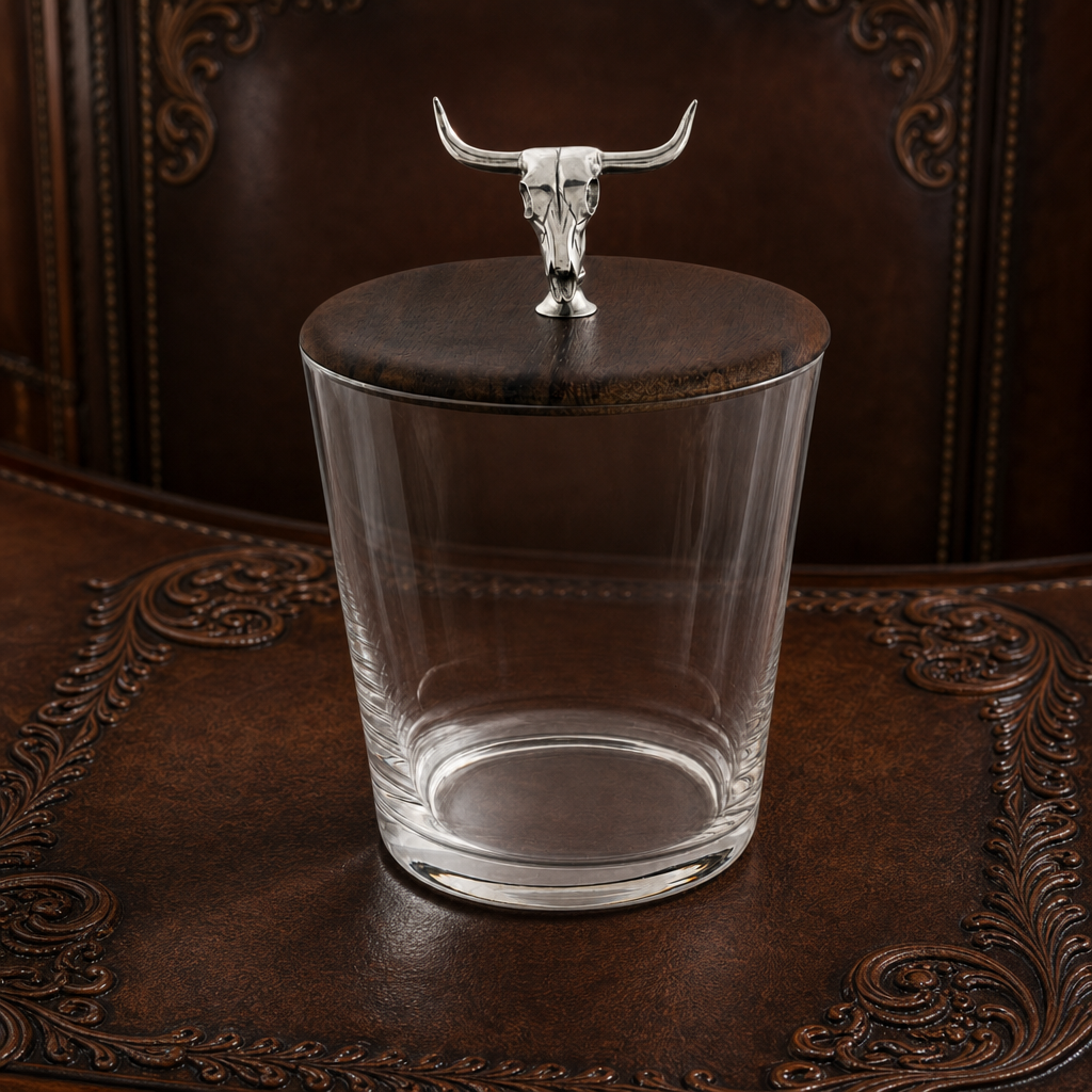 Hand Blown Glass Ice Bucket with Cow Skull Knob 2